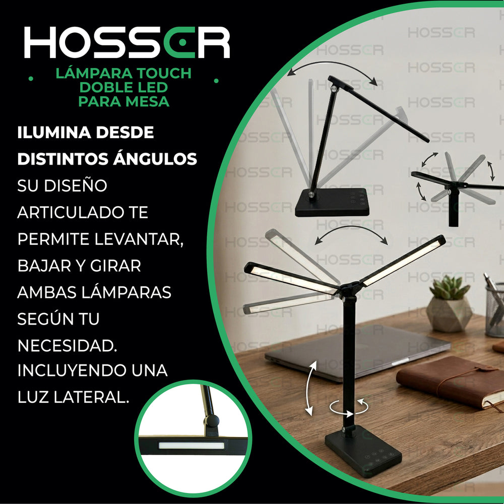 Lampara Mesa LED Doble Hosser Touch 10W 400lm Negro