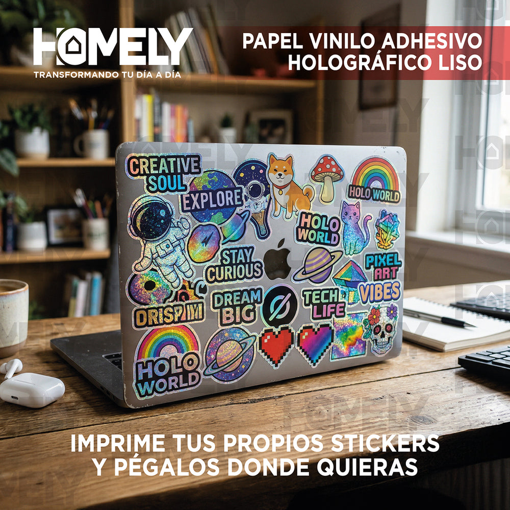Papel Vinilo Adhesivo Holografico A4 20 Hojas Homely 210g Blanco