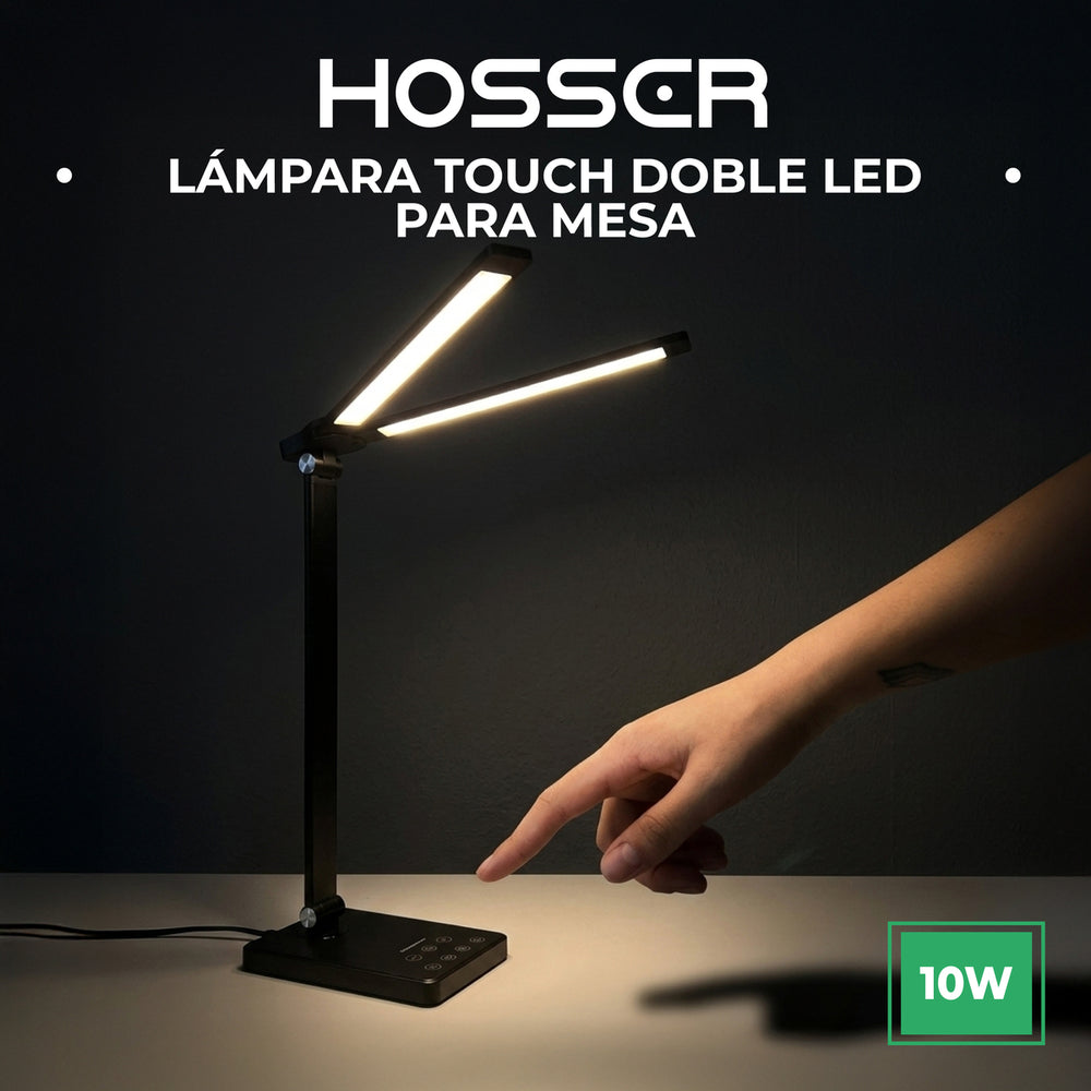 Lampara Mesa LED Doble Hosser Touch 10W 400lm Negro