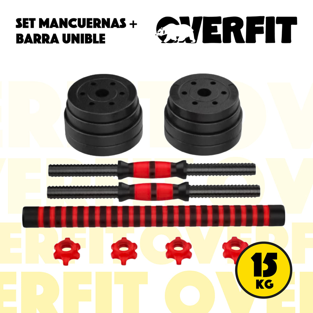 Set Mancuernas Y Barra Unibles 15kg Fitness Pesas Ajustables