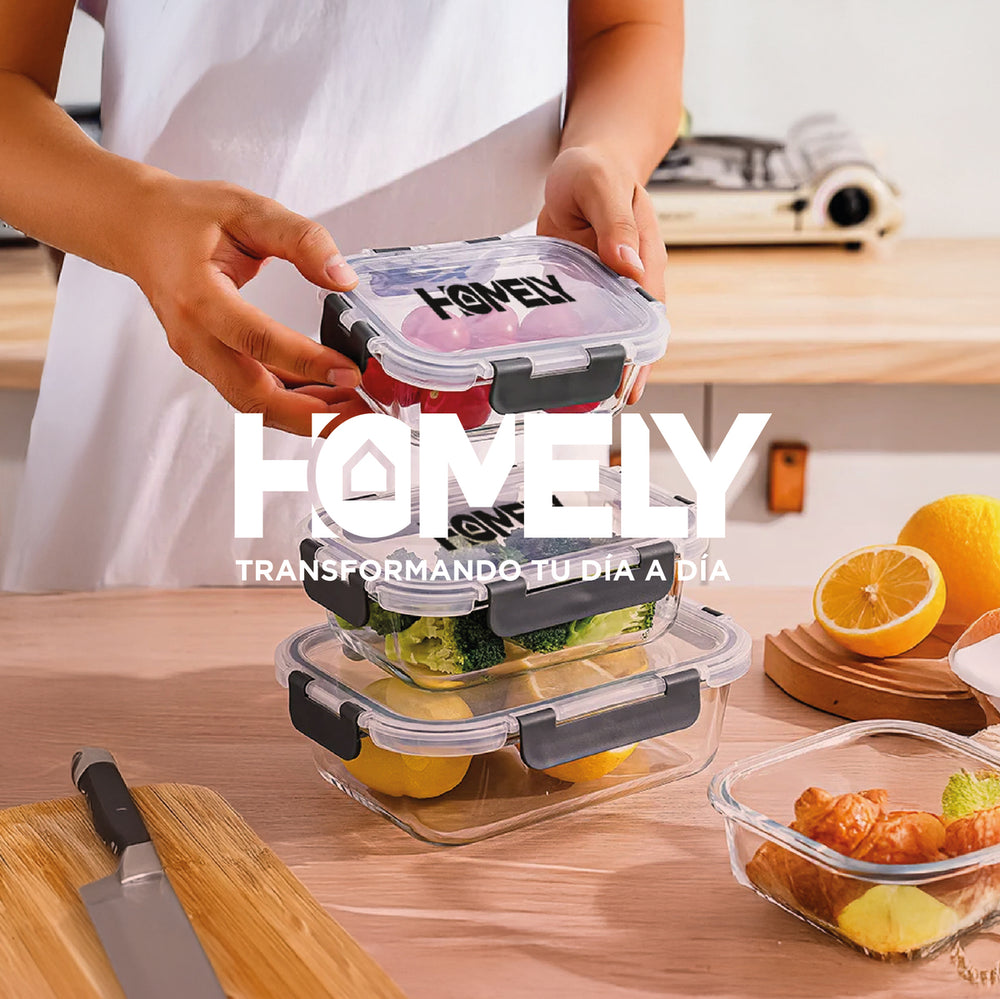 Tupper Hermetico Comida Homely Vidrio Templado Set x4 3.57 L