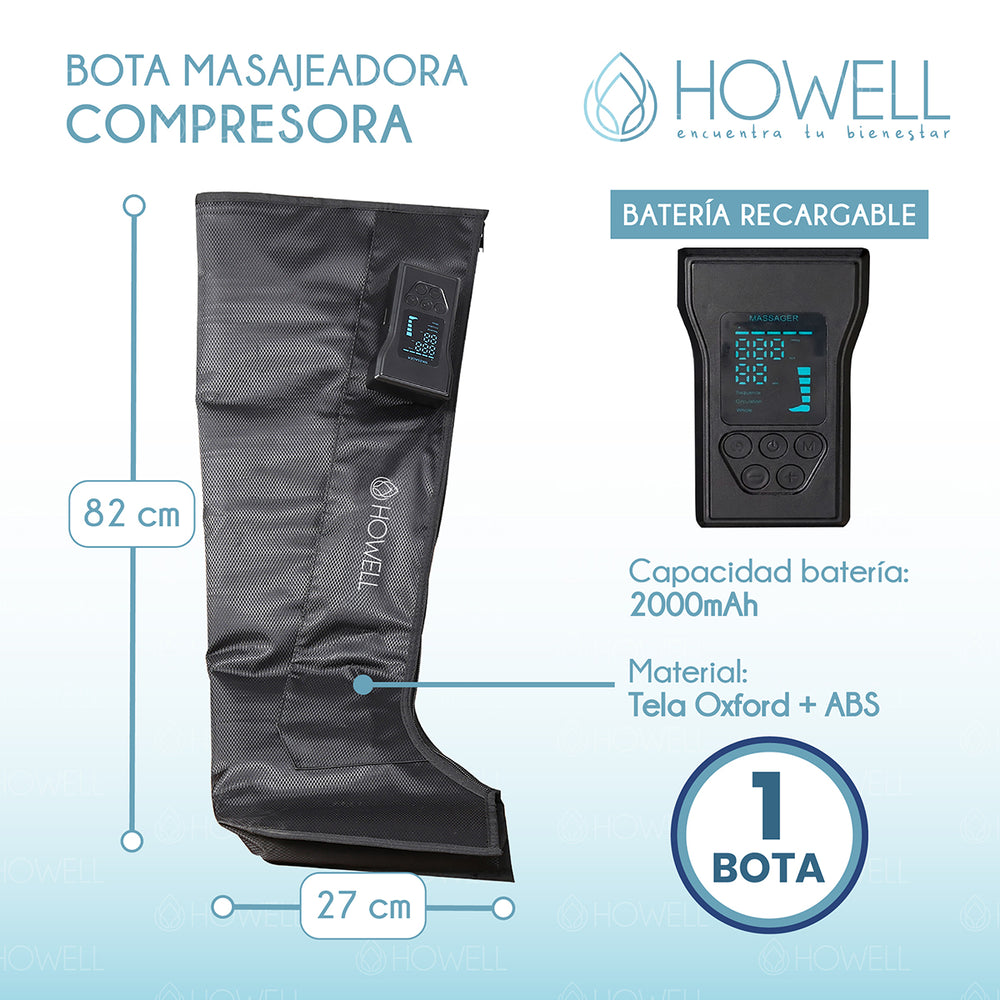 Masajeador Piernas Bota Compresion Howell Inalambrico