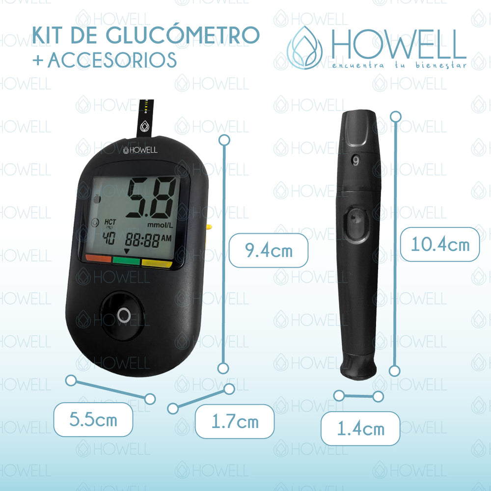 Kit Glucometro Howell BG-710b Bluetooth +Tiras+Lancetas