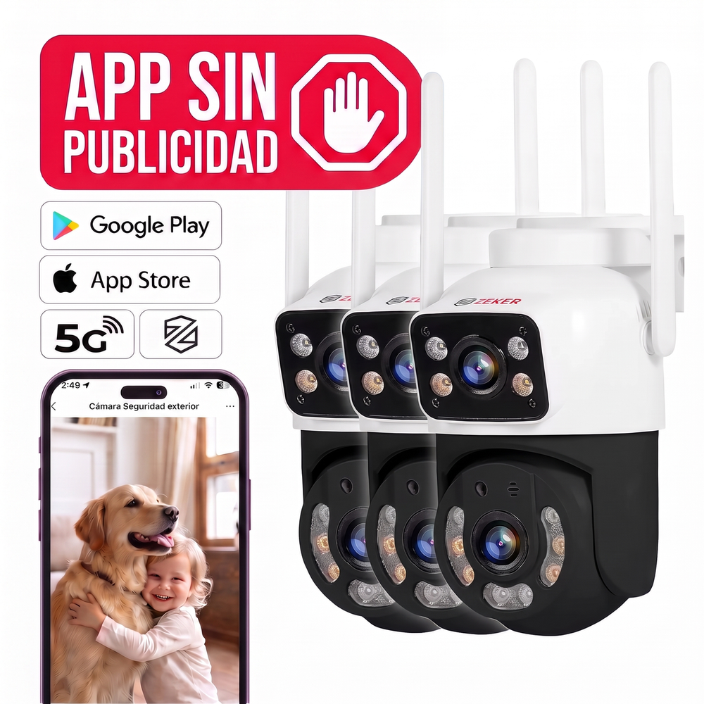 Pack x3 Cámara De Seguridad 2.4G Zeker Doble 4MP Impermeable