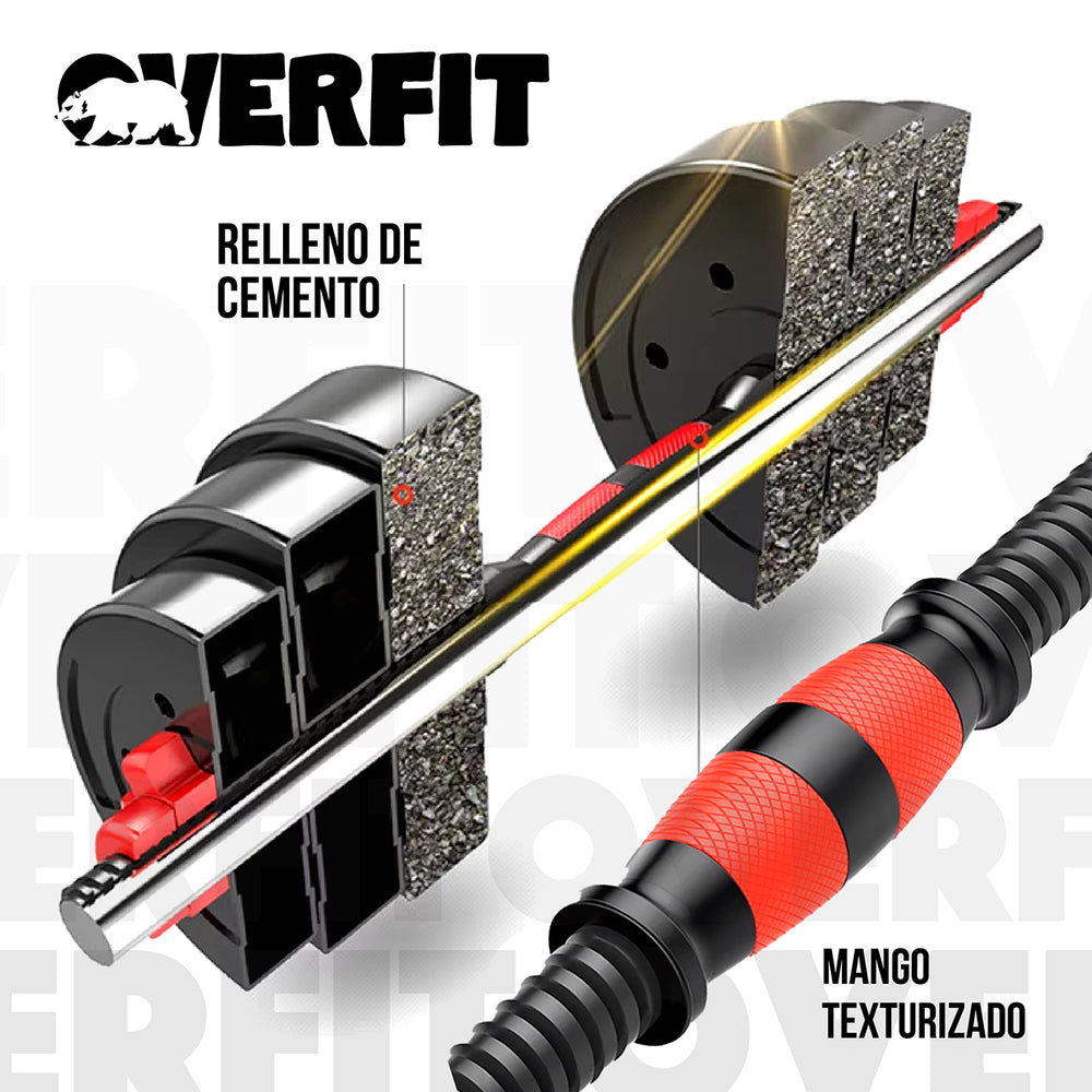 Set Mancuernas + Barra + Kettlebell Unibles Overfit 10kg