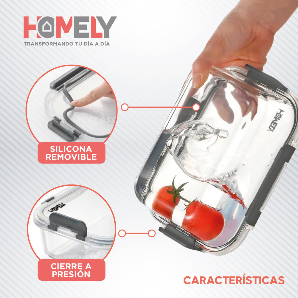 Tupper Frasco Vidrio 640 Ml Templado Hermetico Set x3 Homely