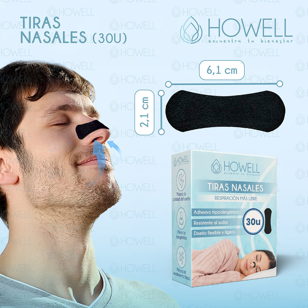 Tiras Nasales Howell Dilatador Nasal 30 Unidades Negro