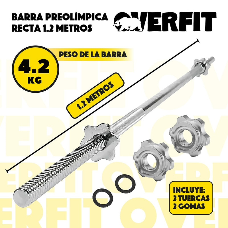 Barra Preolimpica Recta 4.2 kg Overfit 120Cm Cromada Fitness