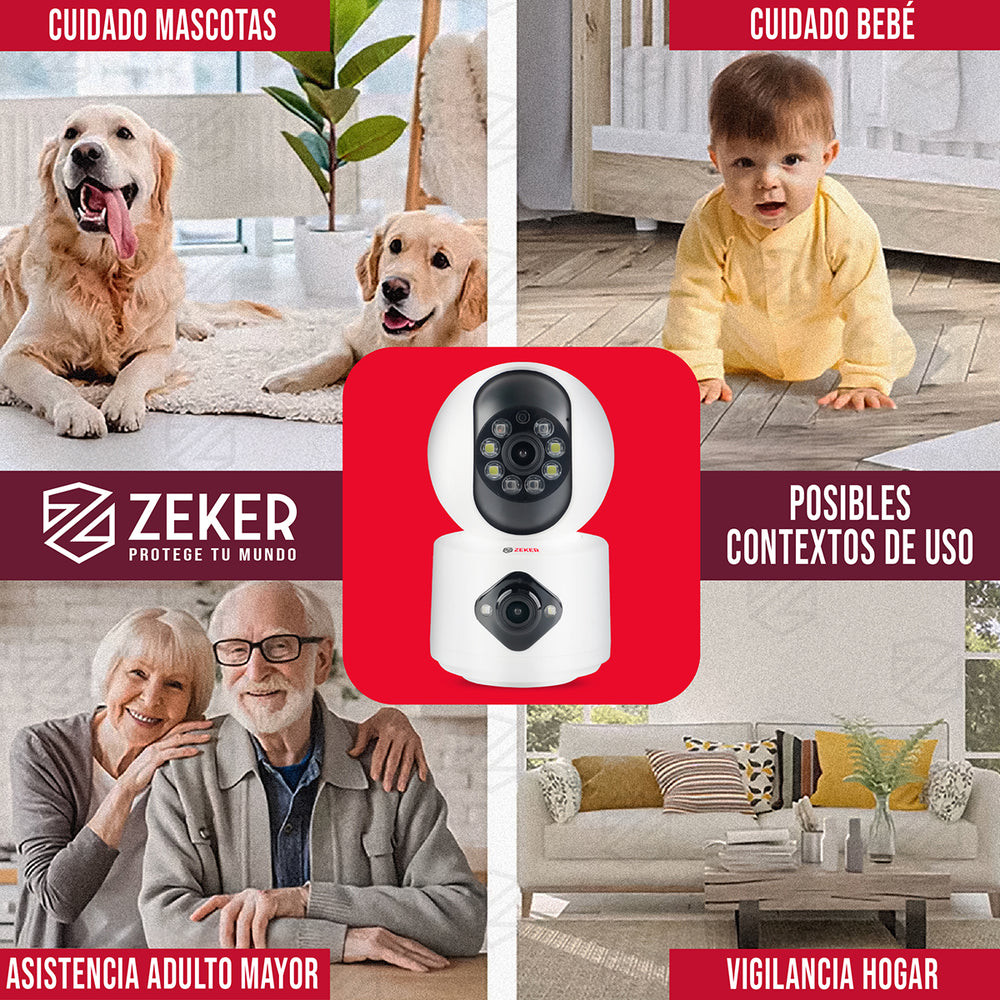 Camara De Seguridad Interior Doble Zeker 4MP 2.4G Wifi IP x3