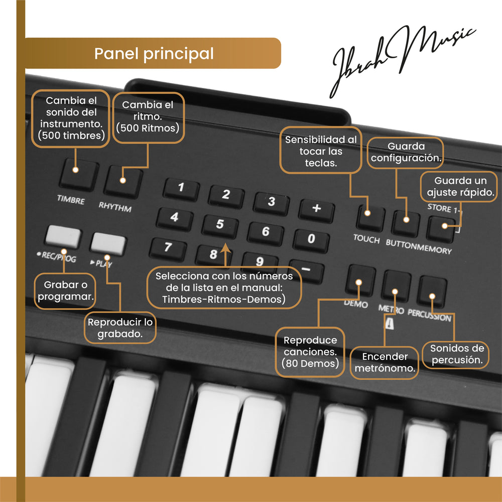 Teclado Musical 61 Teclas Ibrah Music Piano Con Midi Sustain
