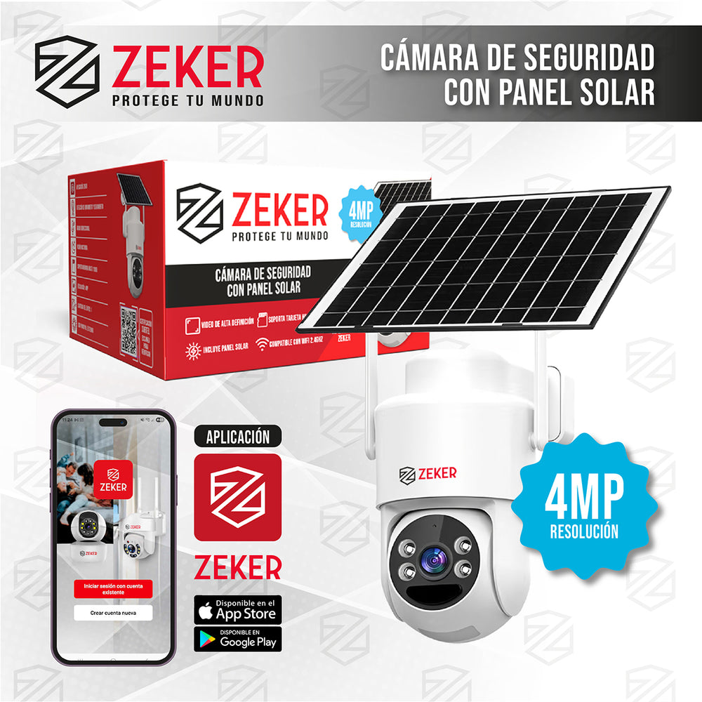 Camara de seguridad panel Solar wifi 2.4G Zeker 4MP