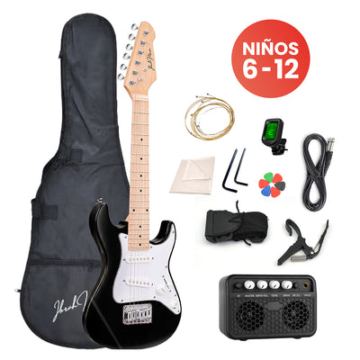Guitarra Eléctrica Niño 30 pulgadas Negro Blanco + accesorios
