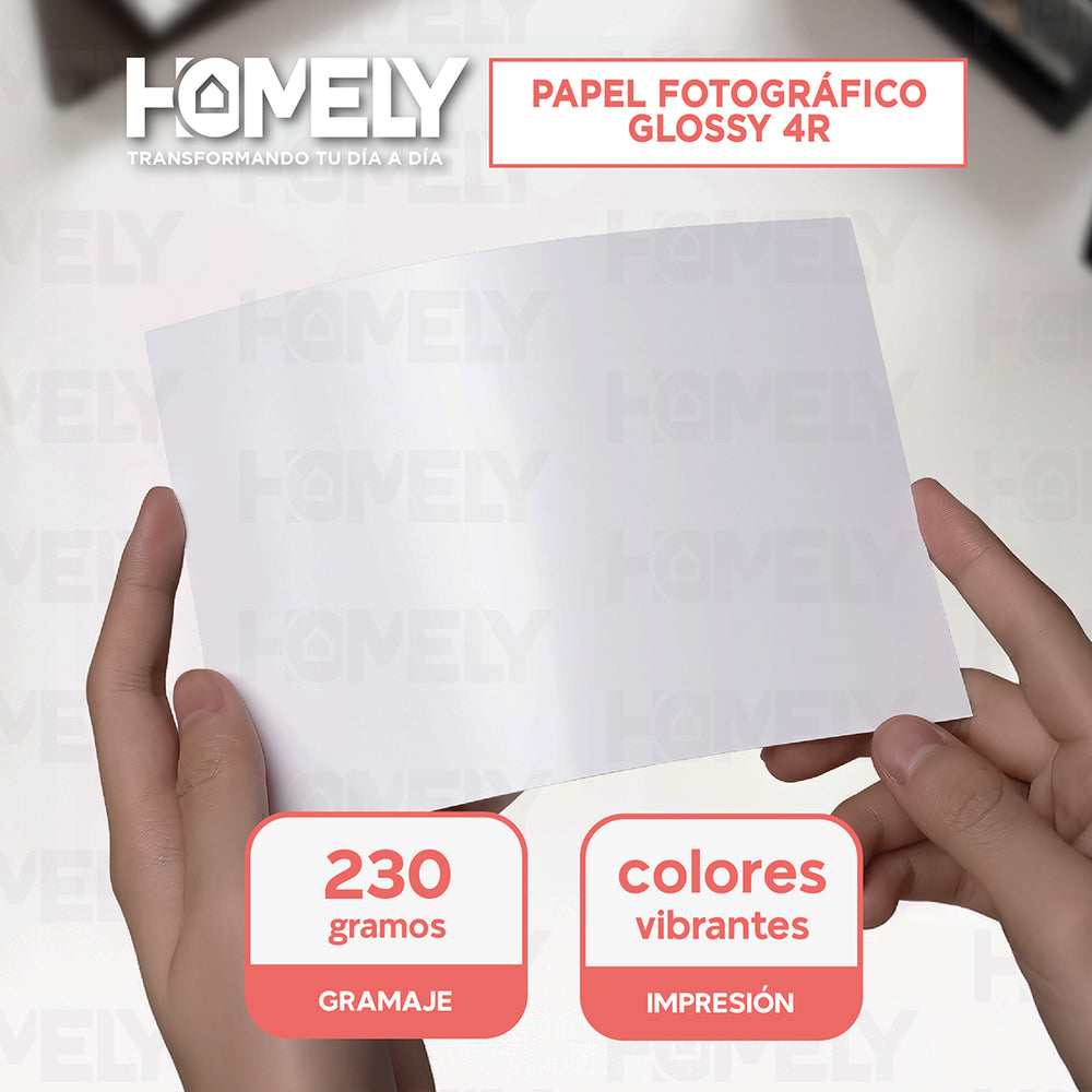 Papel Fotografico Glossy 4r 230 Gramos Homely 100 Hojas Blanco