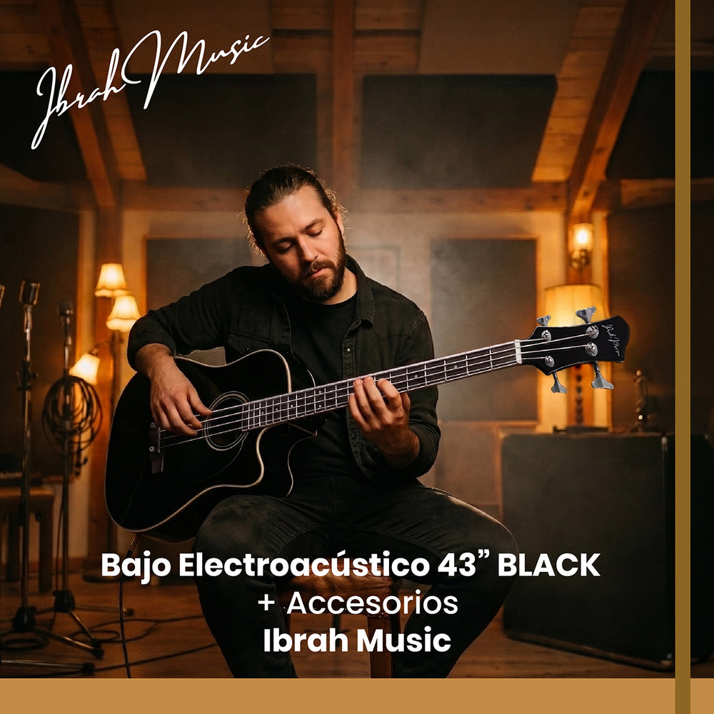 Bajo Electroacustico Ibrah Music 43" Negro Con Funda De Transporte Y Pack Accesesorios - Default Title