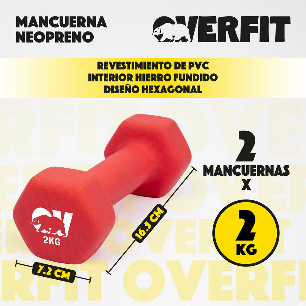 Mancuernas hexagonales 2kg neopreno - detalle agarre