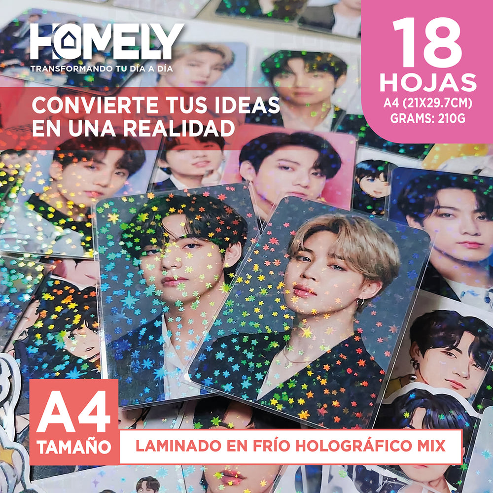 Papel Laminado Frio Holografico Adhesivo A4 Homely 18 Hojas Blanco