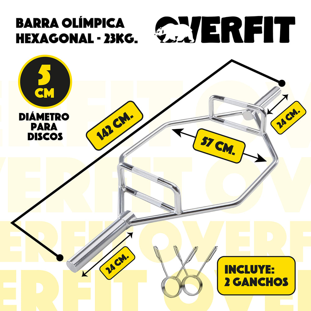 Barra Olimpica Hexagonal 23kg Overfit Acero Peso Muerto
