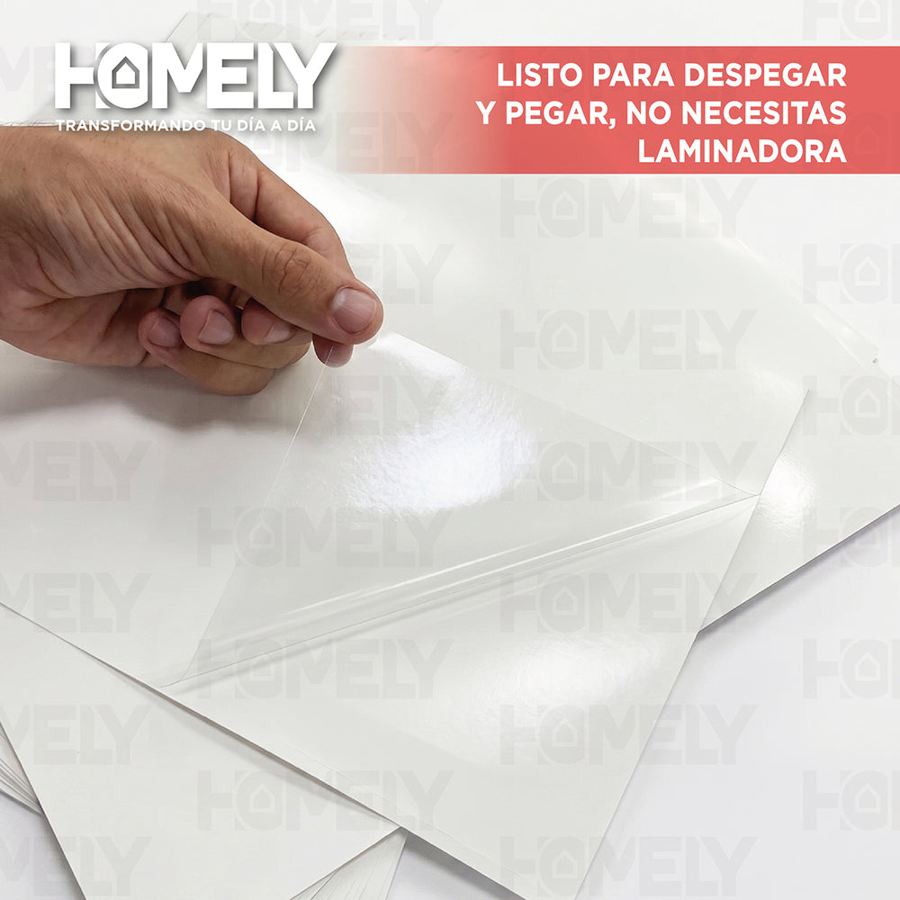 Papel Laminado Frio Adhesivo Transparente A4 Homely 50 Hojas