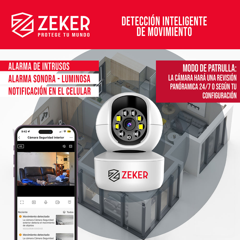 Cámara De Seguridad Interior Wifi IP Zeker 2MP 5G Pan Tilt