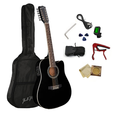 Guitarra Electroacustica De 12 Cuerdas Ibrah Music 41" Color Negra Con Funda De Transporte Y Pack Accesesorios - Default Title