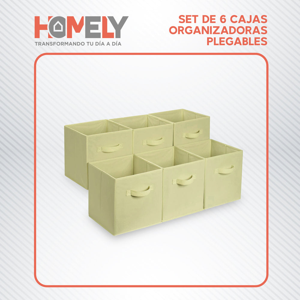Cajas Organizadoras Cubo Plegable Homely Color Beige Closet Ropa Accesorios Pack 6
