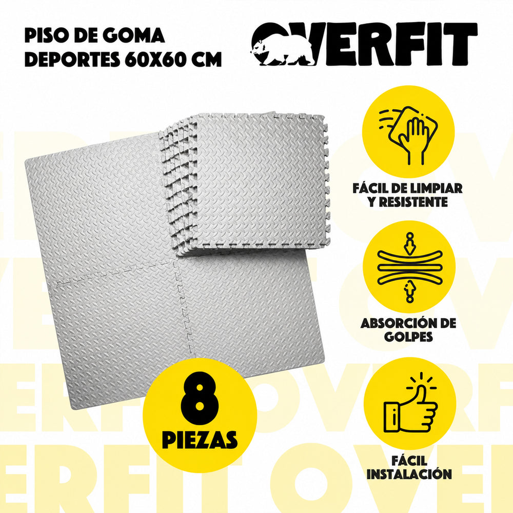 Piso Goma Eva Gimansio Overfit 60x60cm 8un Gris