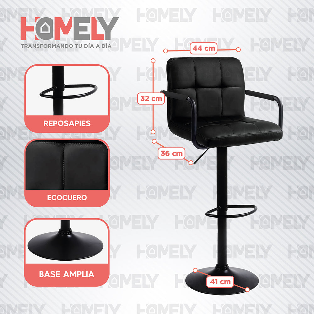Silla De Bar Piso Taburete Homely Noir Comfort 61-81CM - Negro