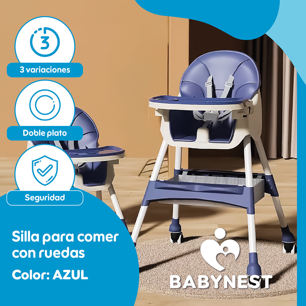 Silla Comer Bebe Portatil BabyNest Plegable Ruedas 2 en 1