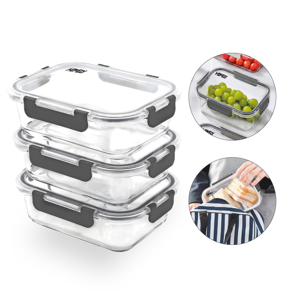 Tupper Frasco Vidrio 640 Ml Templado Hermetico Set x3 Homely