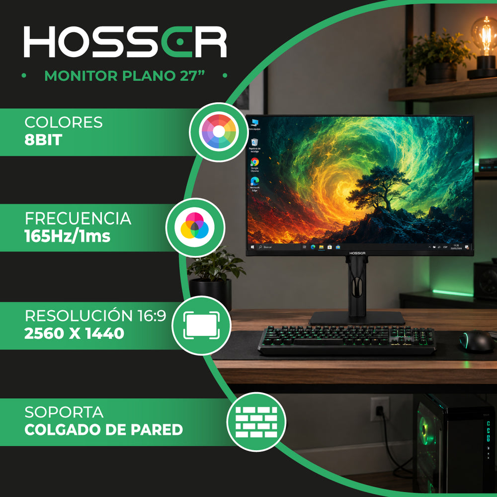 Monitor Gamer Plano 27 Pulgadas QHD Pantalla Rotable