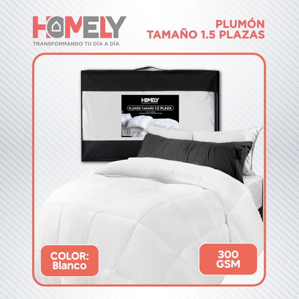 Cubrecama Cobertor 1.5 Plazas 90% Pluma Pecho Ganso Homely