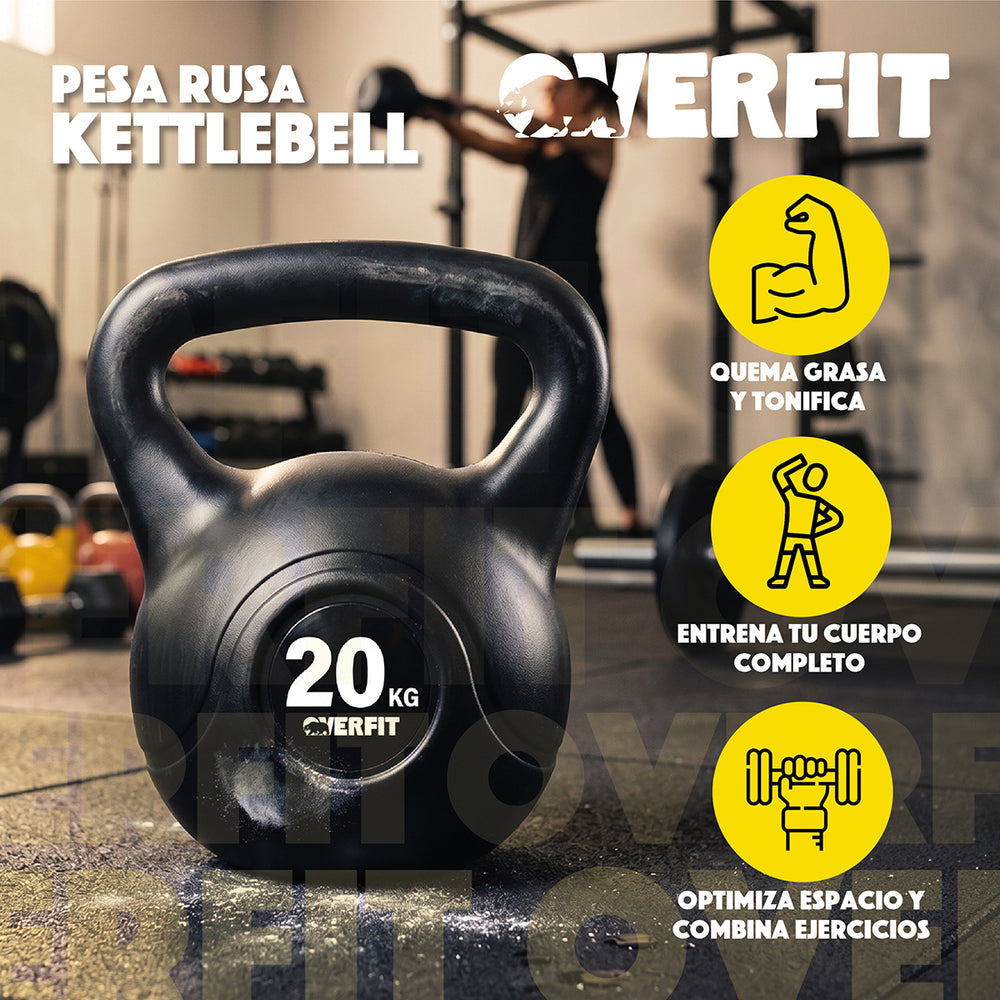 Pesa Rusa Kettlebell 20kg Overfit Entrenamiento PVC Cemento