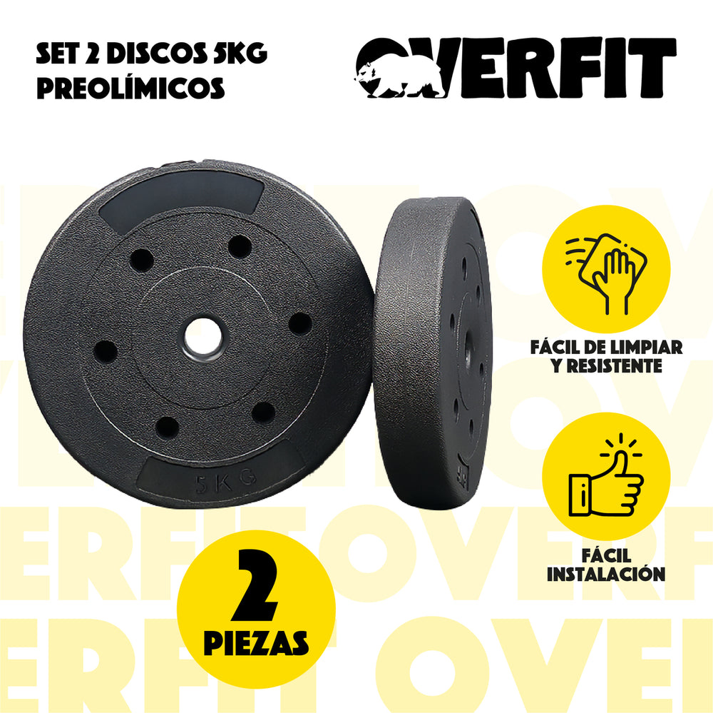 Par Discos Preolimpicos 5Kg Overfit PVC Set 2 Pesas Barra