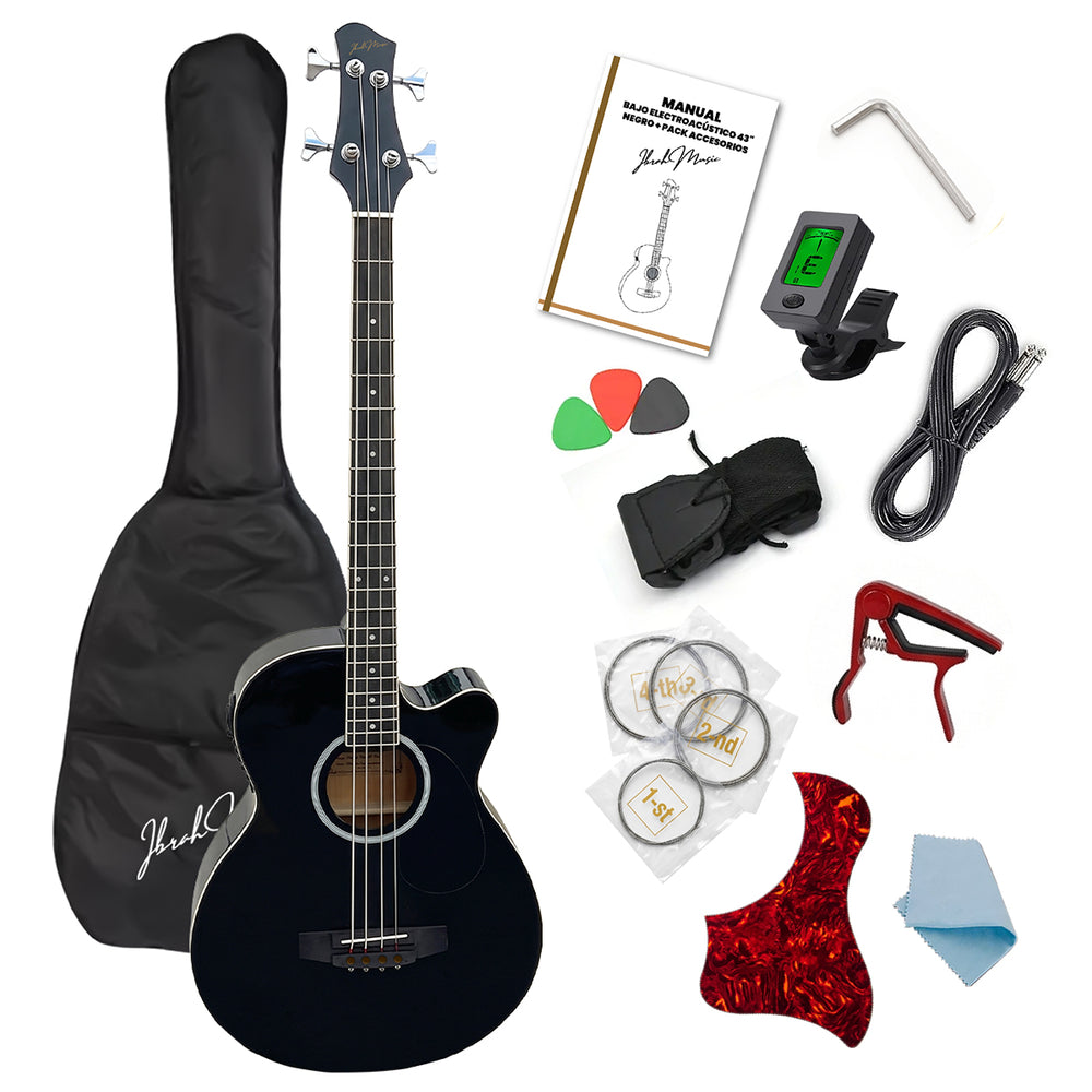 Bajo Electroacustico Ibrah Music 43" Negro Con Funda De Transporte Y Pack Accesesorios - Default Title