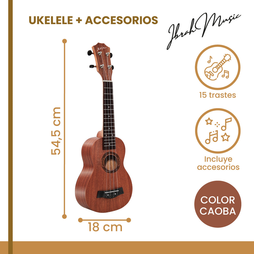 Ukelele Caoba Soprano Concierto Ibrah Music + Accesorios