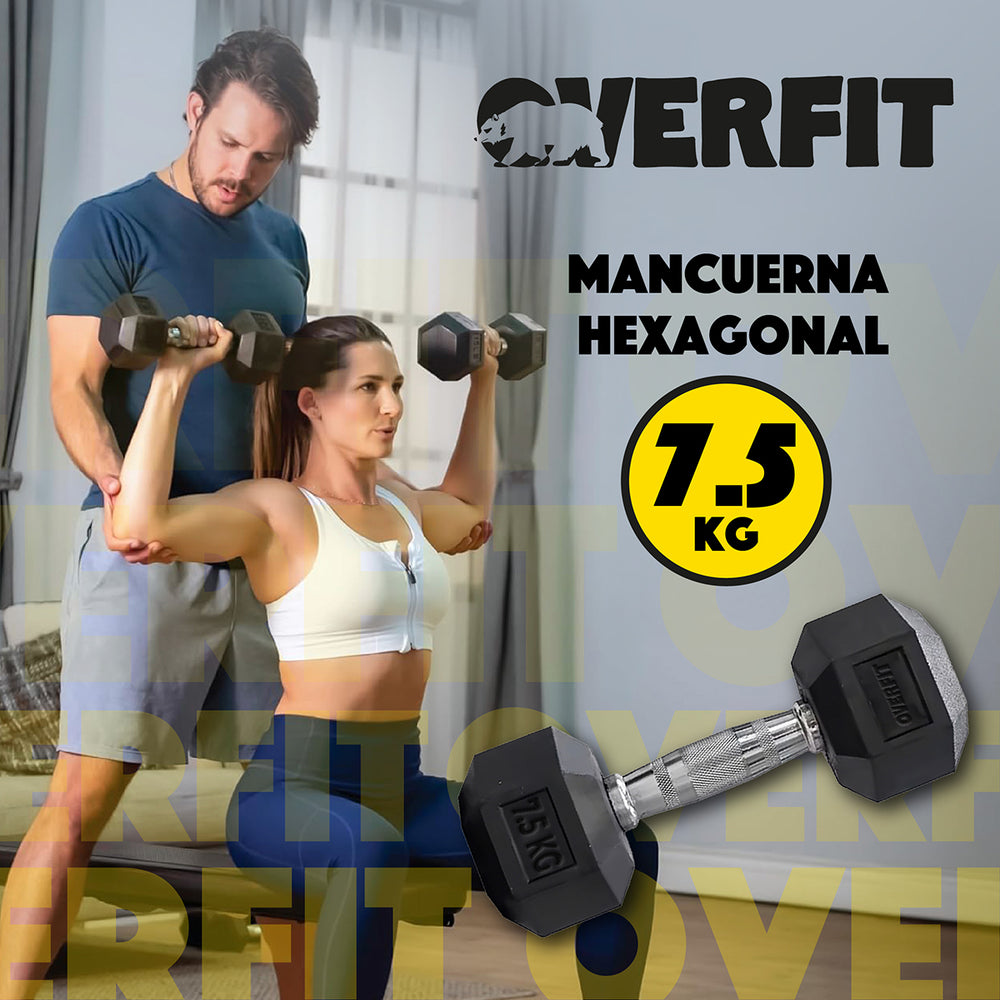 Mancuerna Hexagonal 7.5kg Acero y Caucho Overfit