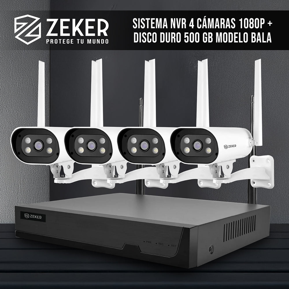 Kit Nvr Camaras Zeker Seguridad 1080p FHD + Disco Duro 500gb