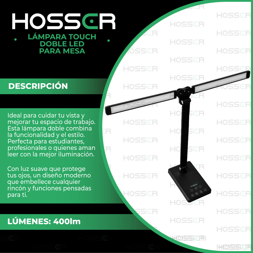 Lampara Mesa LED Doble Hosser Touch 10W 400lm Negro