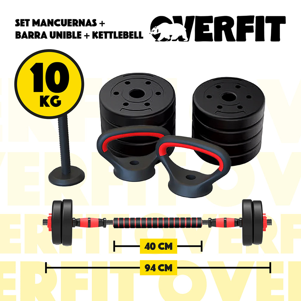 Set Mancuernas + Barra + Kettlebell Unibles Overfit 10kg
