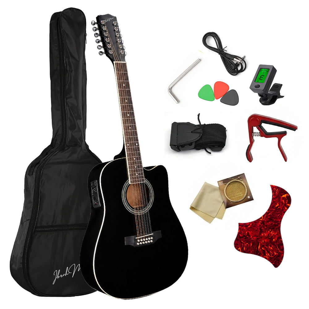 Guitarra Electroacustica De 12 Cuerdas Ibrah Music 41" Color Negra Con Funda De Transporte Y Pack Accesesorios - Default Title