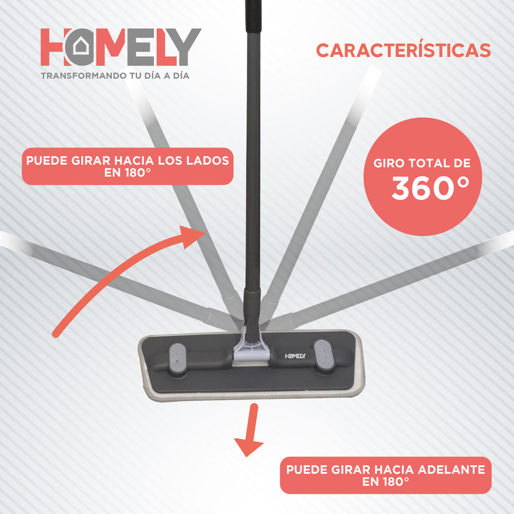 Mopa Plana Giratoria 360° Balde Plegable Homely Microfibra