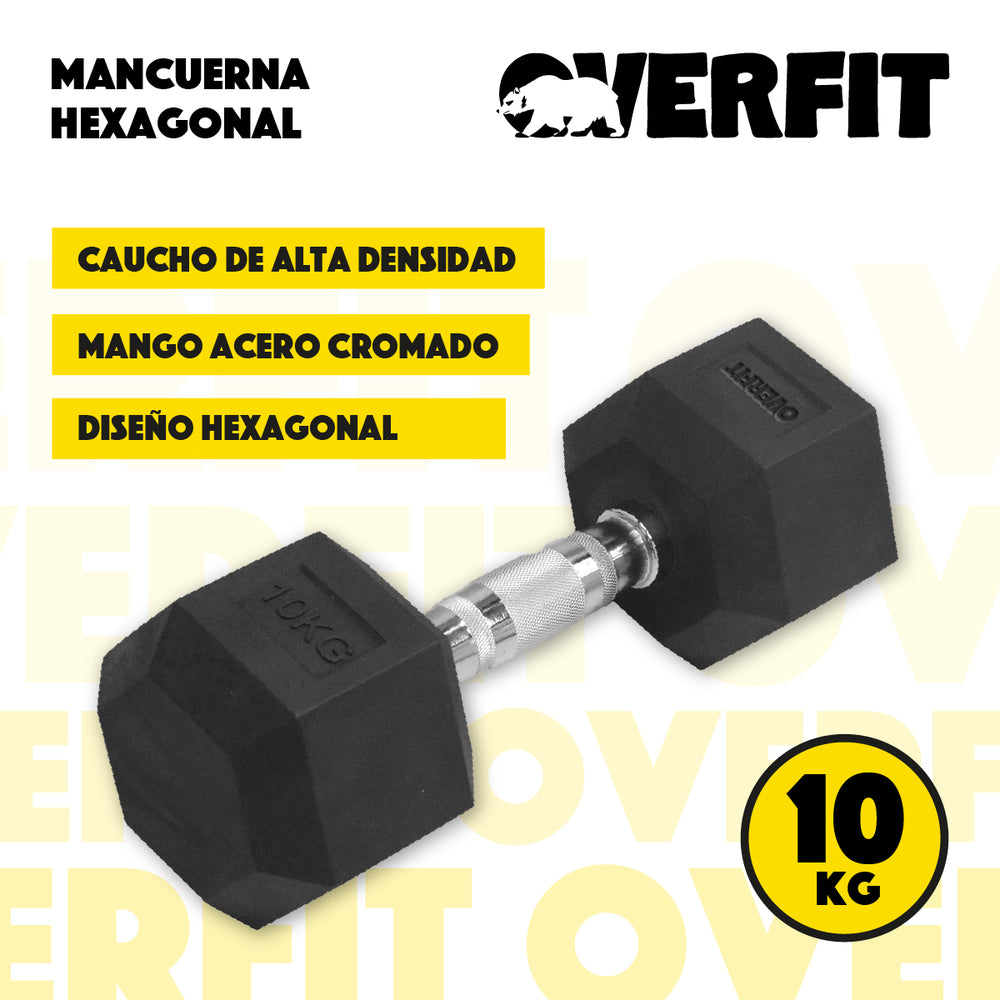 Mancuerna Hexagonal 10 Kg Acero Y Caucho Overfit