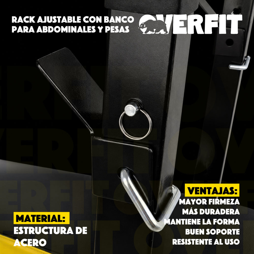 Banco Gym Con Rack Press Banca Pro Overfit Color Negro