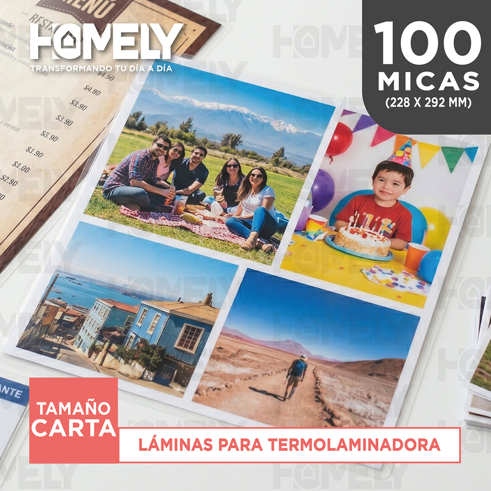 Laminas Para Termolaminadora Tamaño Carta 100 Micas 125 Micrones Homely Plastificadora - Default Title