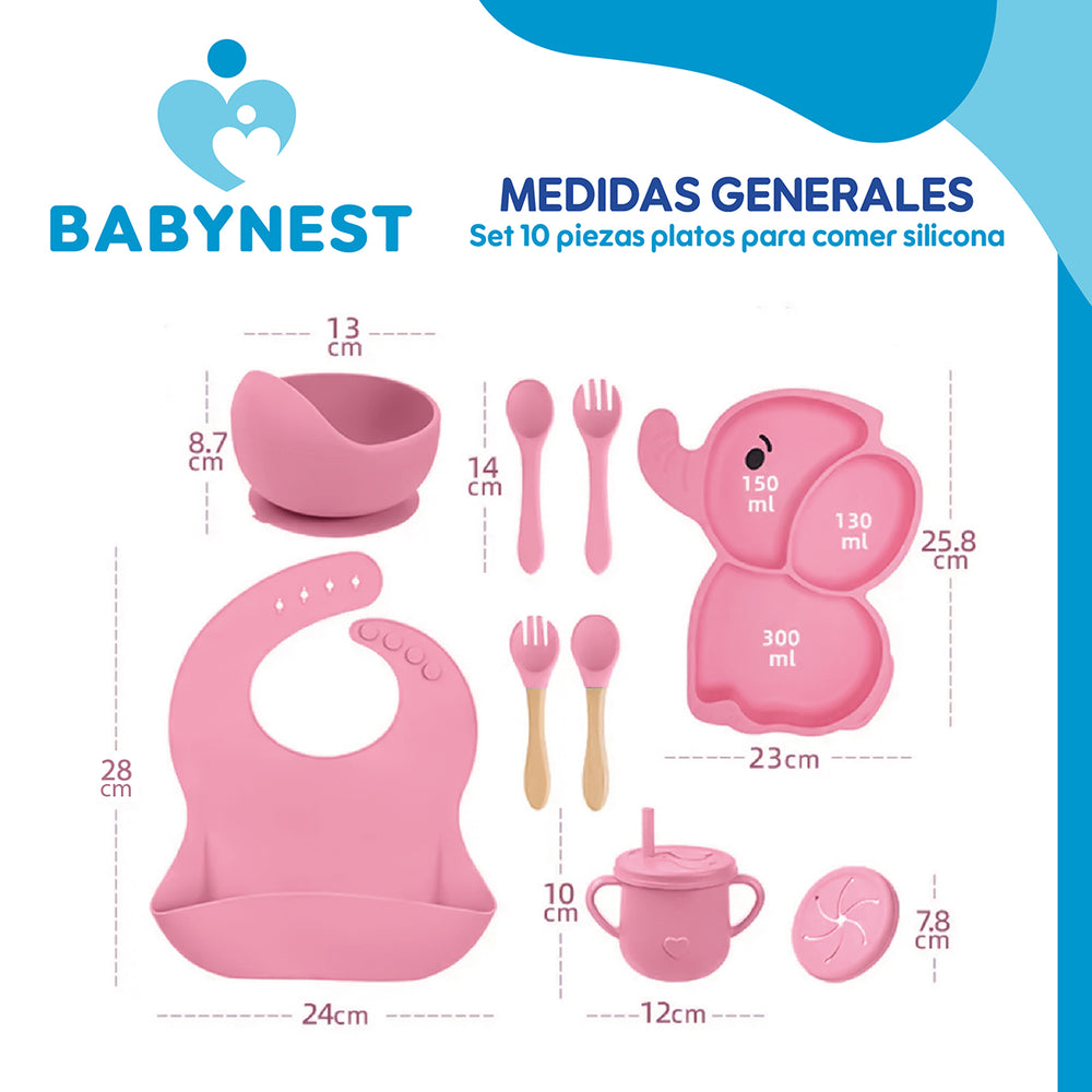 Set Alimentacion Silicona Bebe 10P Antideslizante BabyNest