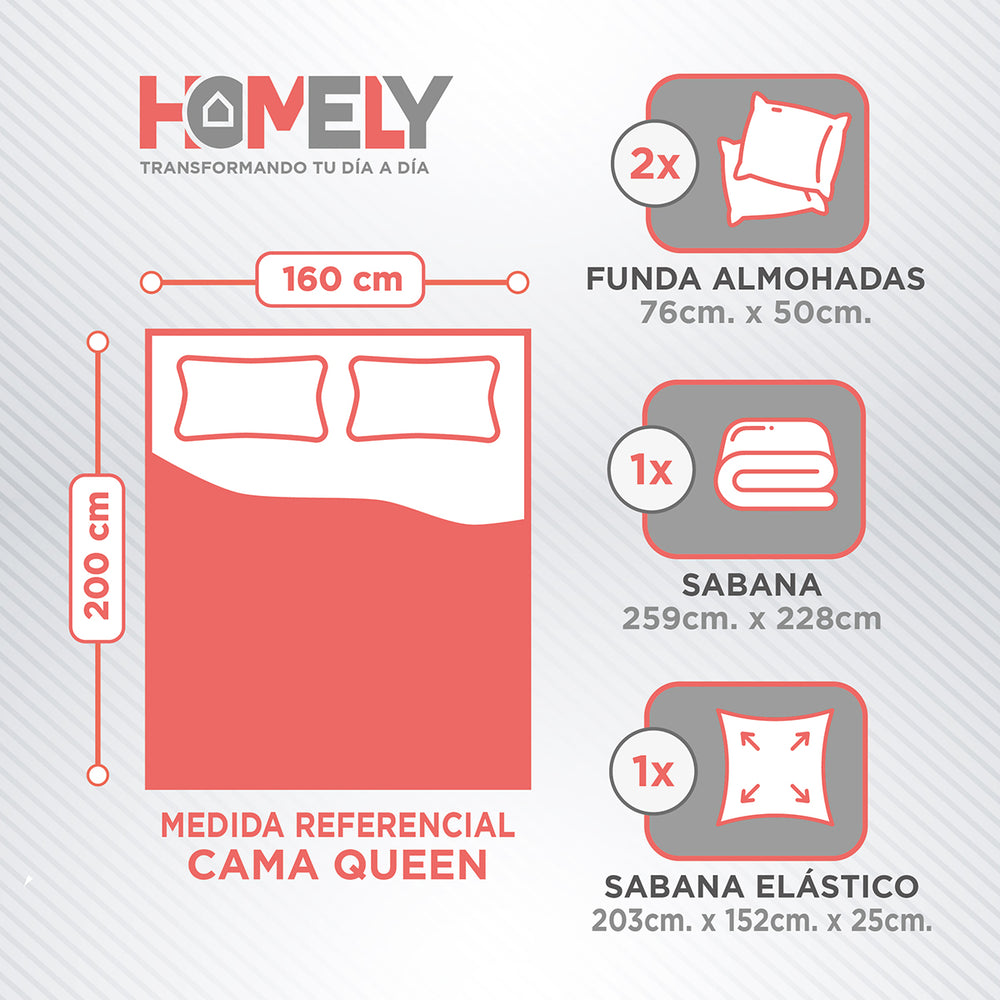 Juego De Sabanas Queen Homely Suave 100 Gsm 4 Piezas