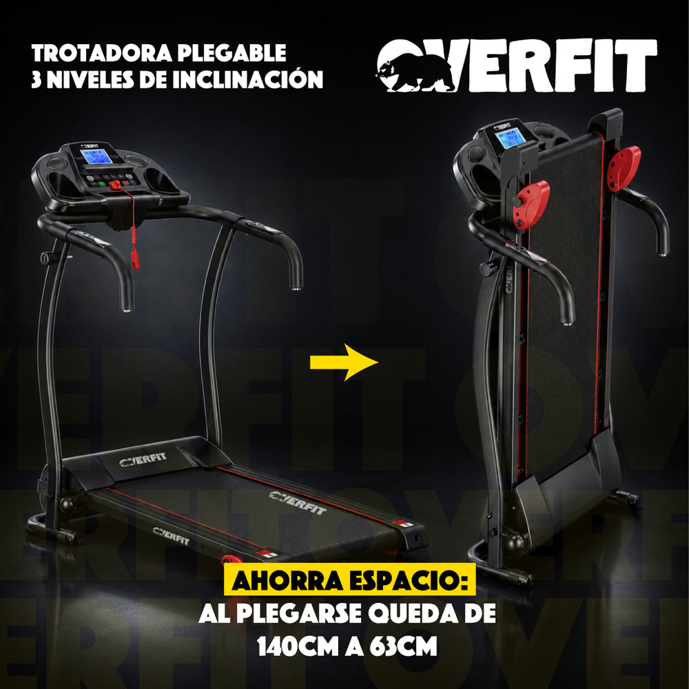 Trotadora 1 Hp Overfit Plegable 12Km 3 niveles Inclinacion
