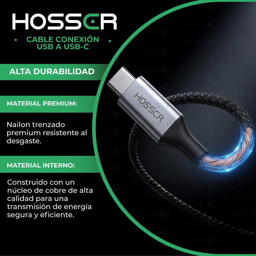 Cable Usb Tipo C To Usb 2 M Iphone Samsung Hosser Carga Rapi Negro