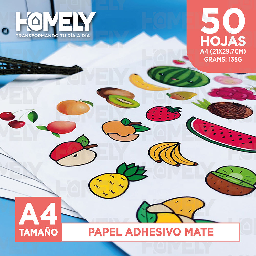 Papel Fotografico Adhesivo Matte A4 135g Homely 50 Hojas Blanco