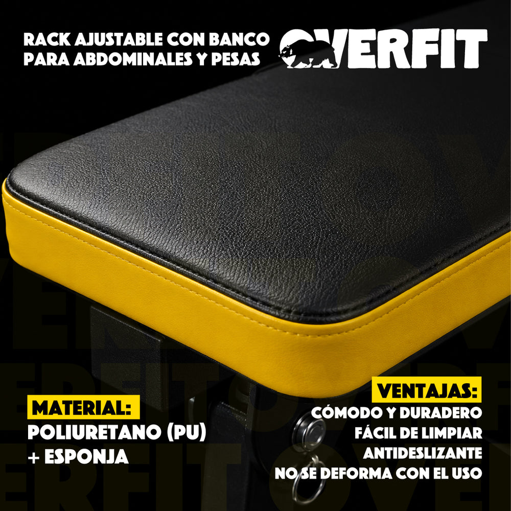 Banco Gym Con Rack Press Banca Pro Overfit Color Negro